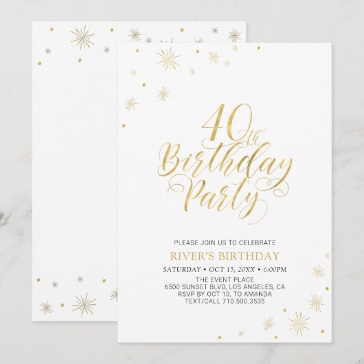 Invitation Or & Blanc | Soirée d'anniversaire chic et moderne (Devant / Derrière)