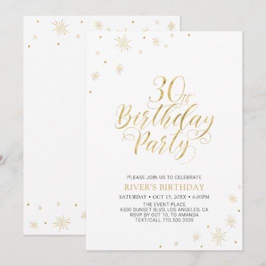 Invitation Or & Blanc | Soirée d'anniversaire chic et moderne (Devant / Derrière)