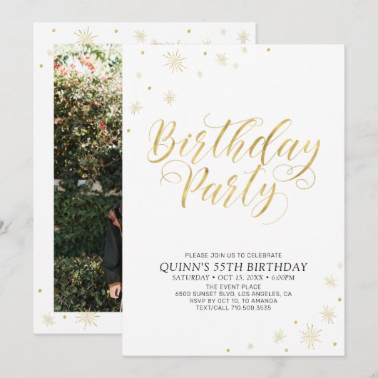 Invitation Or & Blanc | Soirée d'anniversaire Moderne et Chic (Devant / Derrière)