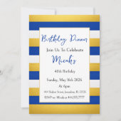 Invitation Or Bleu Blanc Lignes Horizontales Luxe Moderne (Devant)