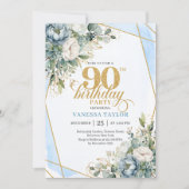 Invitation Or bleu clair luxe bordure verdure 90e anniversair (Devant)