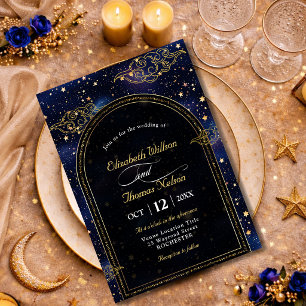 Invitation Or bleu étoiles célestes astronomie mariage