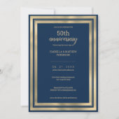 Invitation Or bleu marine de luxe 50e anniversaire Mariage (Devant)