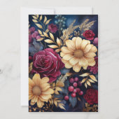 Invitation Or, bleu marine et Mariage floral de Bourgogne (Dos)