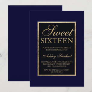 Invitation Or bleu marine moderne élégant chic Sweet 16