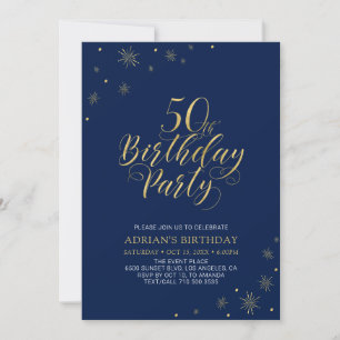 Invitation Or & Bleu Nuit Fête d'anniversaire 50 ans Chic M