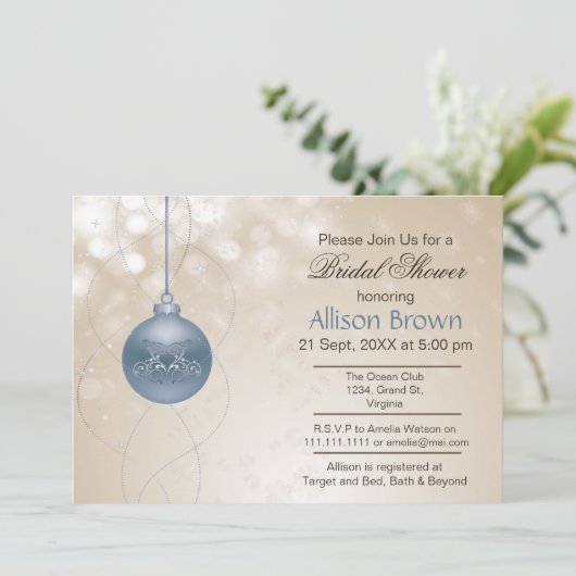 Invitation or bleu ornement Snowflakes Fête des mariées d'hiv (Debout devant)