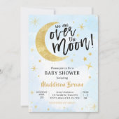Invitation Or Bleu Sur Le Baby shower Lune (Devant)