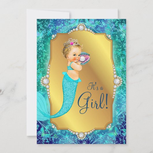 Invitation Or bleu turquoise sous le Baby shower marin (Devant)