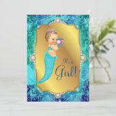 Invitation Or bleu turquoise sous le Baby shower marin (Debout devant)