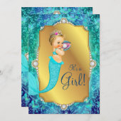 Invitation Or bleu turquoise sous le Baby shower marin (Devant / Derrière)