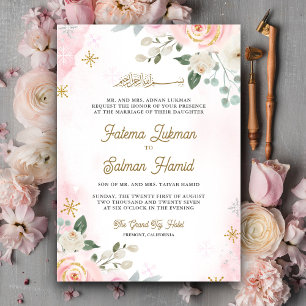 Invitation Or Blush rose Floral islamique Mariage musulman