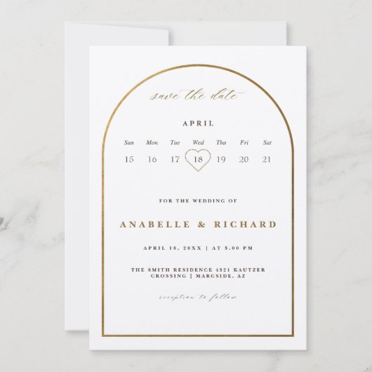 Invitation or bohème riche enregistrer le calendrier des date (Devant)