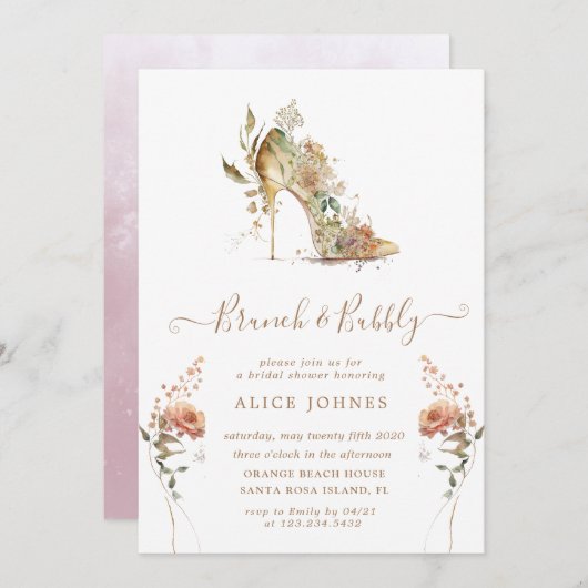 Invitation or boho stiletto chaussure bridal brunch invitatio (Devant / Derrière)