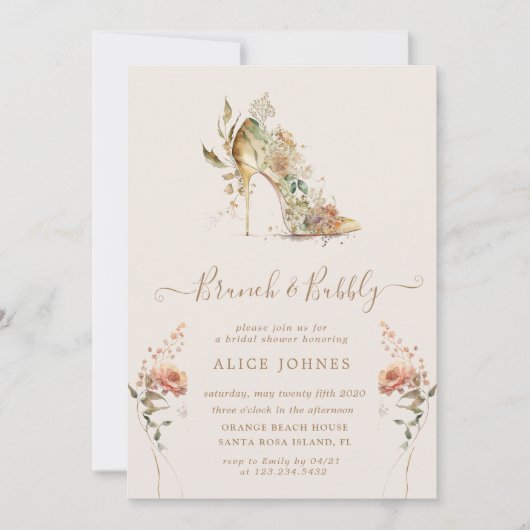 Invitation or boho stiletto chaussure bridal brunch invitatio (Devant)