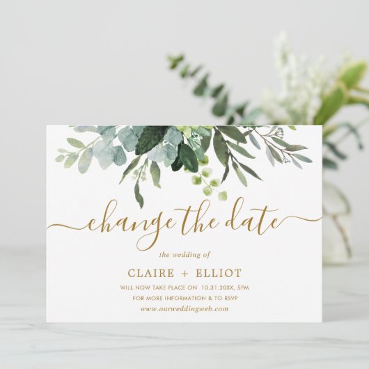 Invitation Or botanique et Mariage vert Modifier la date (Debout devant)