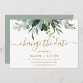 Invitation Or botanique et Mariage vert Modifier la date (Devant / Derrière)