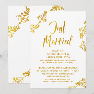 Invitation Or Botanique Mariés Juste Après-Mariage Evénement