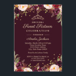 Invitation Or Bourgogne Élégant Sweet sixteen Floral<br><div class="desc">Plus joli Sweet sixteen floral Invitations dans le Little Bayleigh Store!</div>