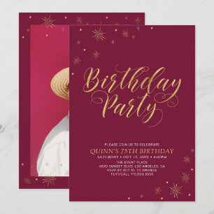 Invitation Or & Bourgogne Fête d'anniversaire chic et moder