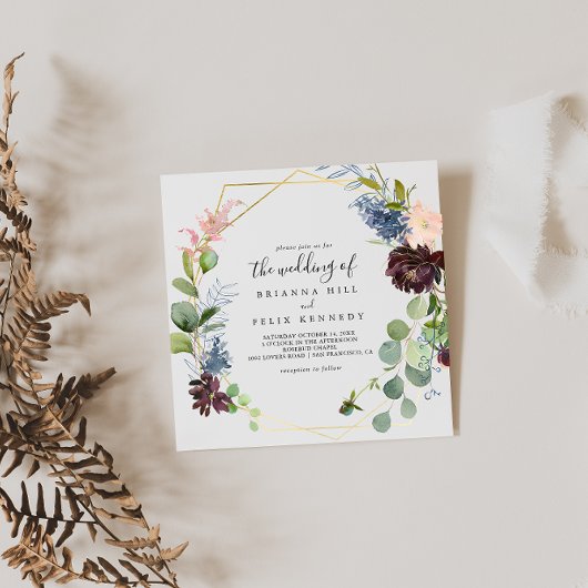 Invitation Or Bourgogne Géométrique Le Mariage De