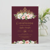 Invitation Or Bourgogne rose Floral Tiara Quinceanera (Debout devant)