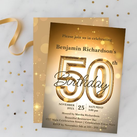 Invitation Or brillant et brillant 50e anniversaire