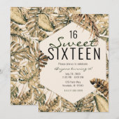 Invitation Or Bronze Pailleté Feuilles de Palmier Tropical Do (Devant / Derrière)