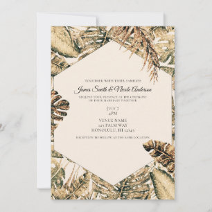 Invitation Or Bronze Pailleté Feuilles de Palmier Tropical Ma
