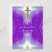 Invitation OR CADUCEUS SYMBOLE VÉTÉRINAIRE Bleu pourpre (Dos)
