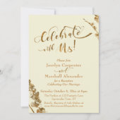 Invitation Or "Célébrez avec nous" avec plantes, ivoire (Devant)