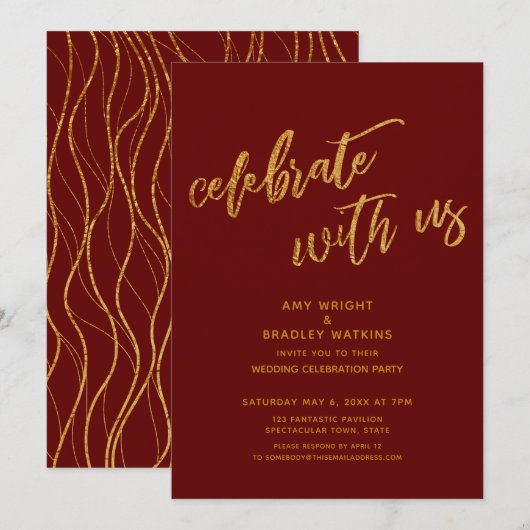 Invitation Or Célébrez avec nous Réception de Mariage Bourgog (Devant / Derrière)