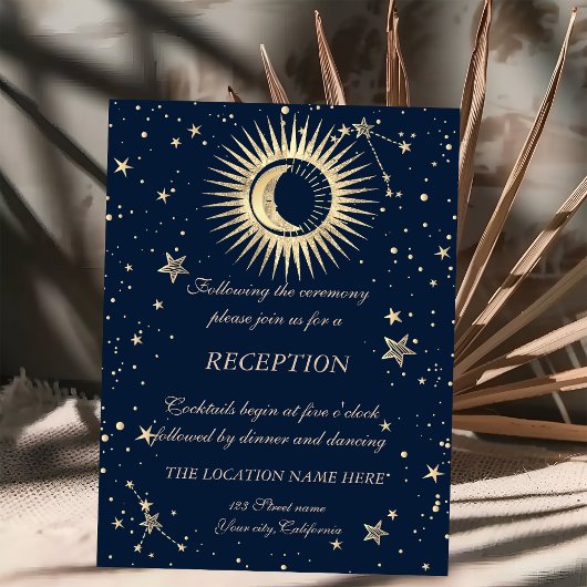 Invitation Or Céleste Soleil Et Lune Étoiles