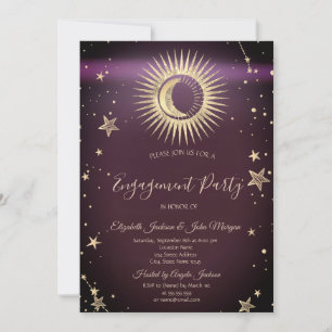 Invitation Or Céleste Soleil Et Lune Étoiles Bourgogne