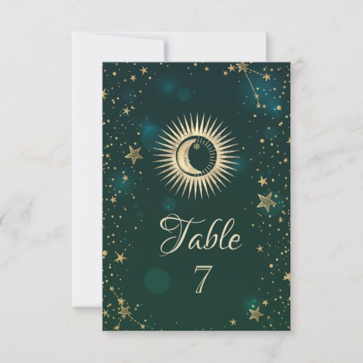 Invitation Or Céleste Soleil Et Lune Étoiles Vert (Devant)