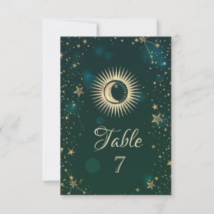 Invitation Or Céleste Soleil Et Lune Étoiles Vert