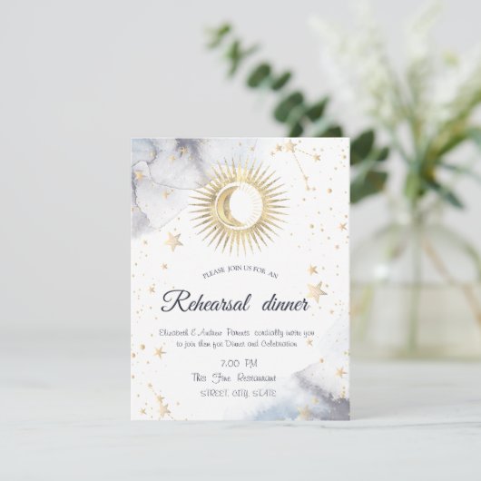 Invitation Or céleste Soleil, Lune, Étoiles (Debout devant)