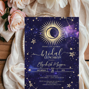 Invitation Or Céleste Soleil, Lune, Étoiles Aquarelle Violet