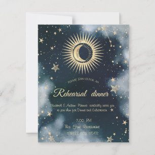 Invitation Or Céleste Soleil, Lune, Étoiles Ciel Nocturne
