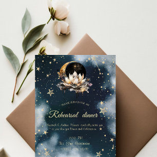 Invitation Or Céleste Soleil, Lune, Étoiles Lotus Ciel Noctur