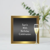 Invitation Or Champagne Noir 40e Anniversaire (Debout devant)