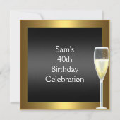 Invitation Or Champagne Noir 40e Anniversaire (Devant)
