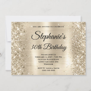 Invitation Or Champagne Pailleté Doré 30e Anniversaire