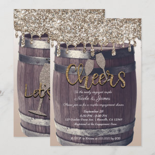 Invitation Or Champagne Pailleté Goutte à Goutte Mariage