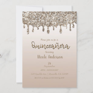 Invitation Or Champagne Paillettes Dégoulinant Glam Quinceañe