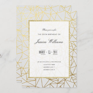 Invitation Or chic et 25ème fête d'anniversaire de blanc