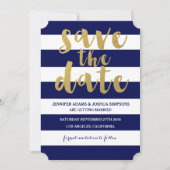 Invitation Or chic | Gras Bleu Bande Enregistrer la date (Devant)