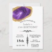 Invitation Or Chic Purple Agate doré pour Anniversaire (Devant)