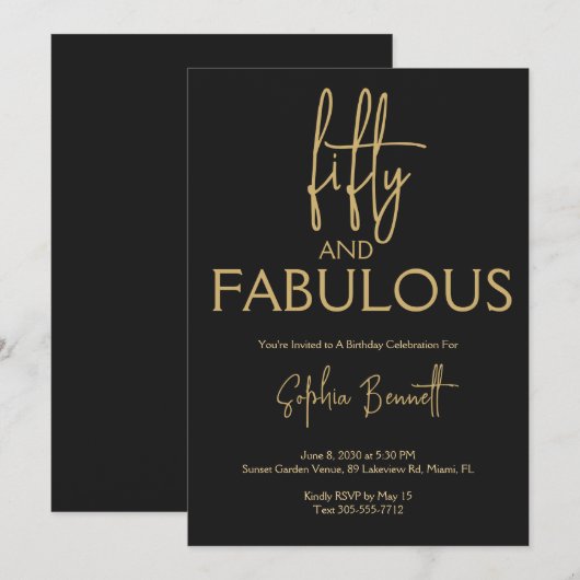 Invitation Or Cinquante et Fantastique Script Fête d'annivers (Devant / Derrière)