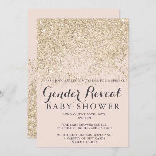 Invitation or clair parties scintillant rose vif sexe révéler (Devant / Derrière)